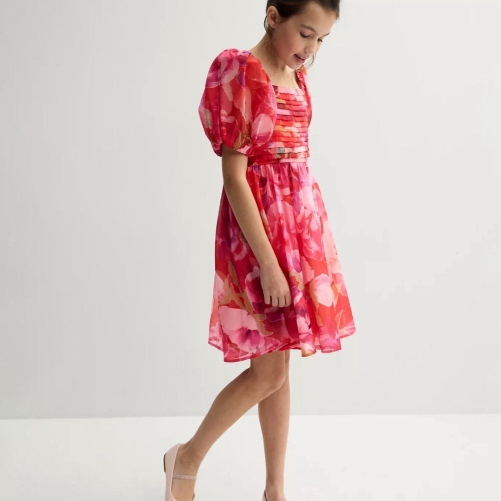 Floral Pink Puff Sleeve Dress